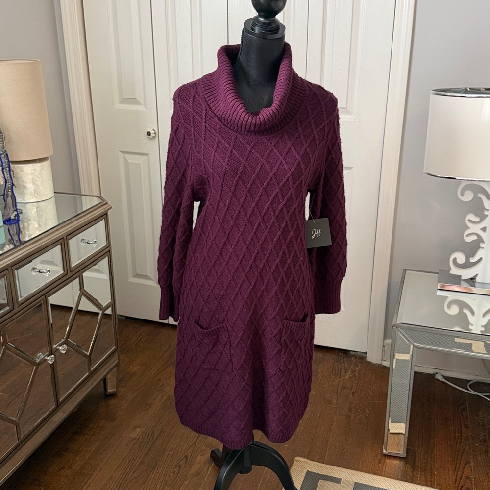 JH Cowl Cranberry Neck Sweater Dress Size Large NWT Fabulous, Soft & On Trend!